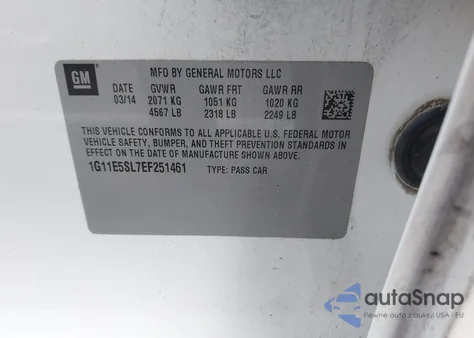 2014 Chevrolet Malibu 2Lt из США, поврежденный, VIN 1G11E5SL7EF251461